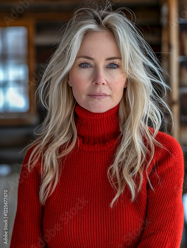 Gutaussehende blonde Frau in den 40ern, Generative AI