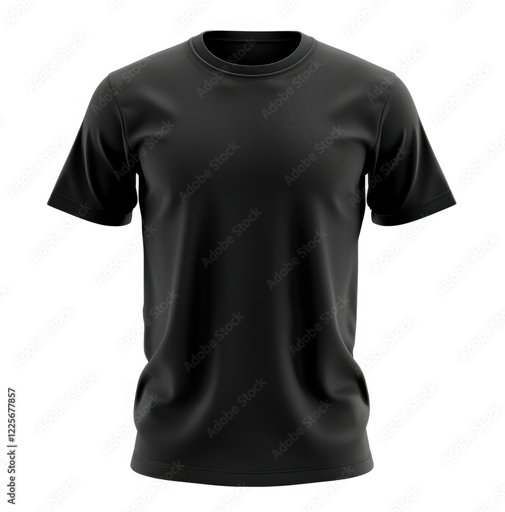 Front view of a black t-shirt on white, apparel mockup with space for designs