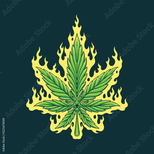 weed leaf burning trippy mascot illustration