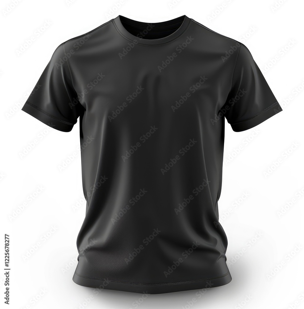 Black t-shirt front view on white background, easy cutout for branding projects Black t-shirt front view on white background, easy cutout for branding projects