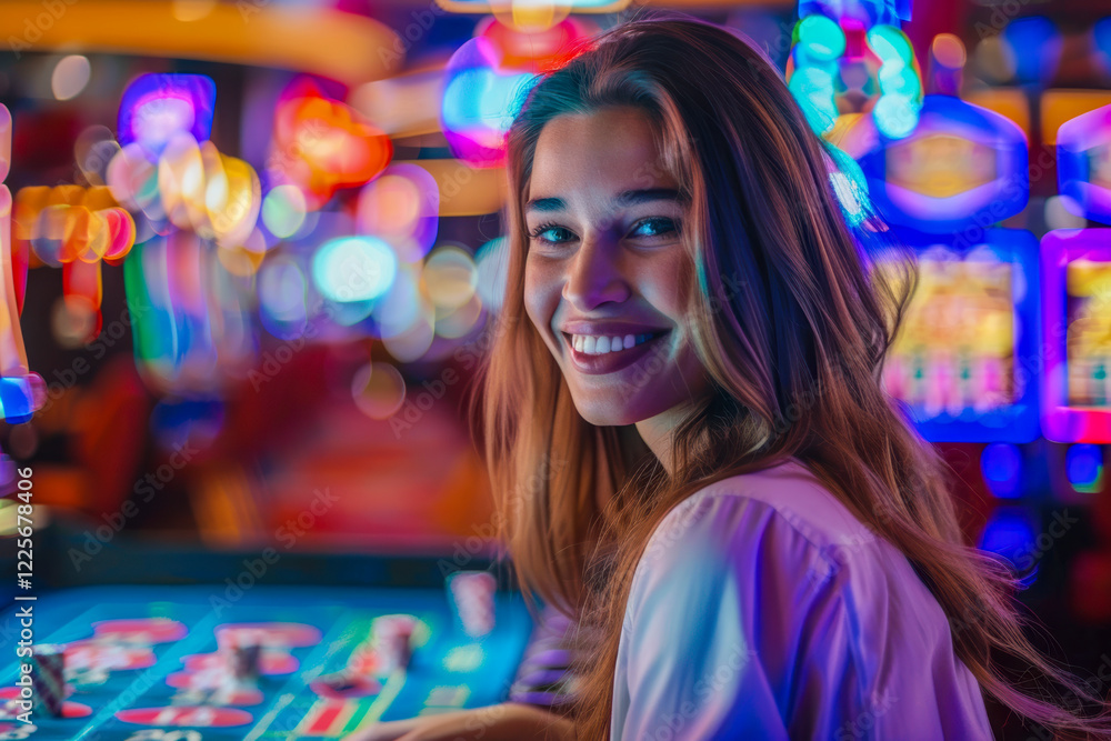 Frau spielt in einem Spielcasino, Glücksspiel, Generative AI