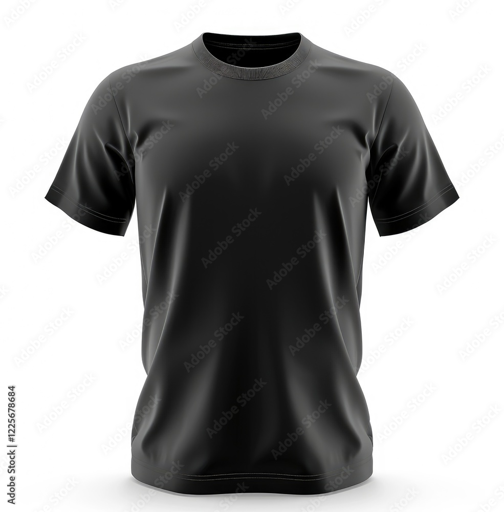 Minimal black t-shirt front view on white background, clothing mockup png