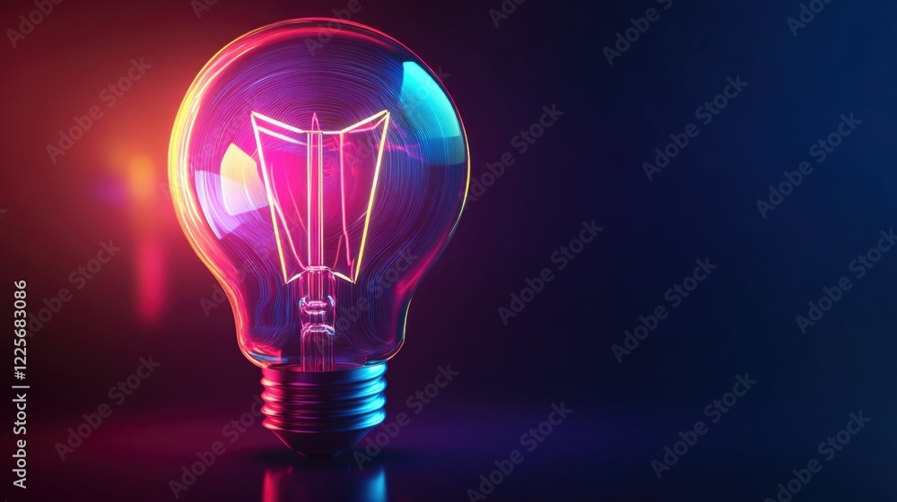 Colorful Neon Light Bulb with Creative Design Symbolizing Innovation and Ideas Colorful Neon Light Bulb with Creative Design Symbolizing Innovation and Ideas