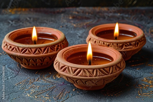 illustation of Diwali festival of lights tradition Diya oil lamps against dark background photo