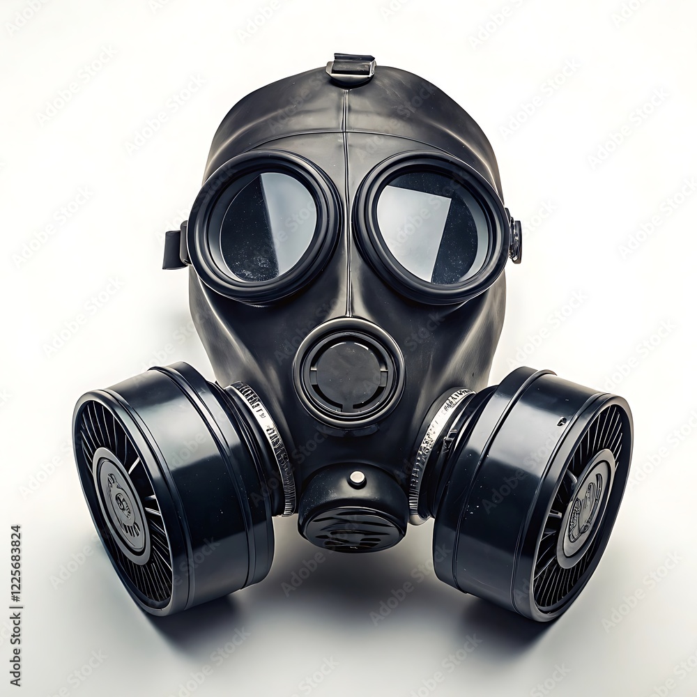 a black gas mask with goggles on white a black gas mask with goggles on white