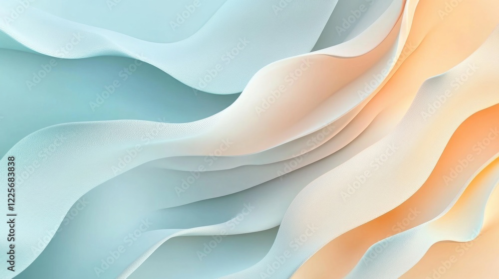Obraz premium Elegant abstract wave pattern in pale blue and peach hues creating a soft luxurious atmosphere ideal for spring and summer designs.