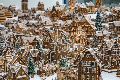 A miniature gingerbread village winter scene photo