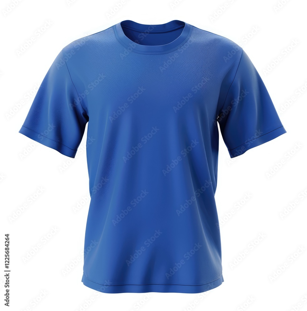 Front view of a simple blue t-shirt mockup isolated on a white background for digital designs Front view of a simple blue t-shirt mockup isolated on a white background for digital designs