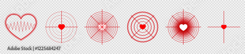 Red heart with wave effects and light highlights on a transparent background. A perfect combination of romantic symbolism and wireless technology featuring radar, sonar, and Wi-Fi-inspired designs.