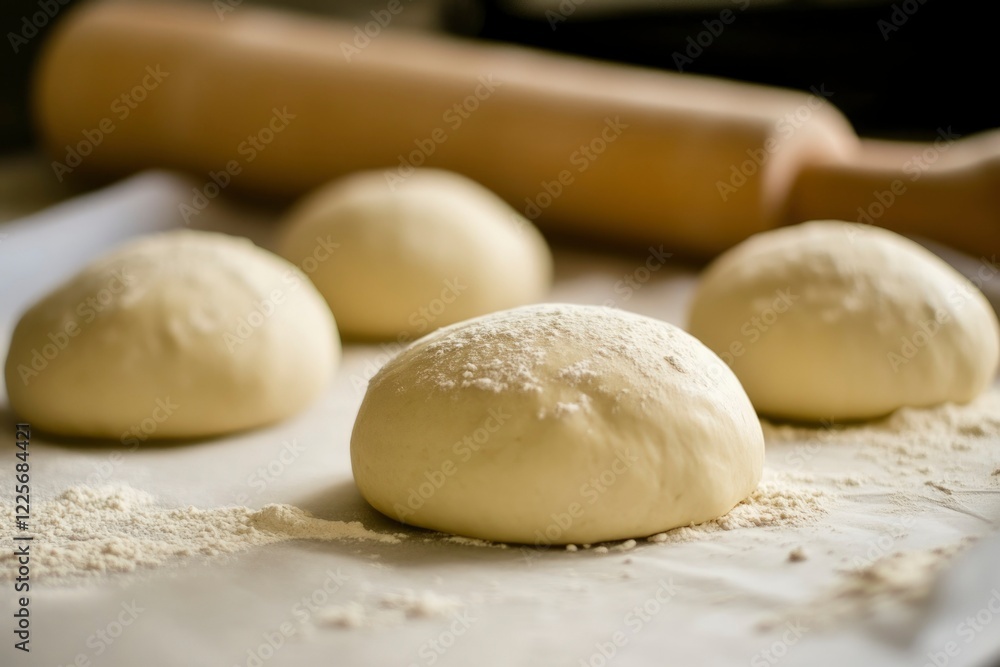 Four Dough Balls Resting on a Floured Surface Four Dough Balls Resting on a Floured Surface