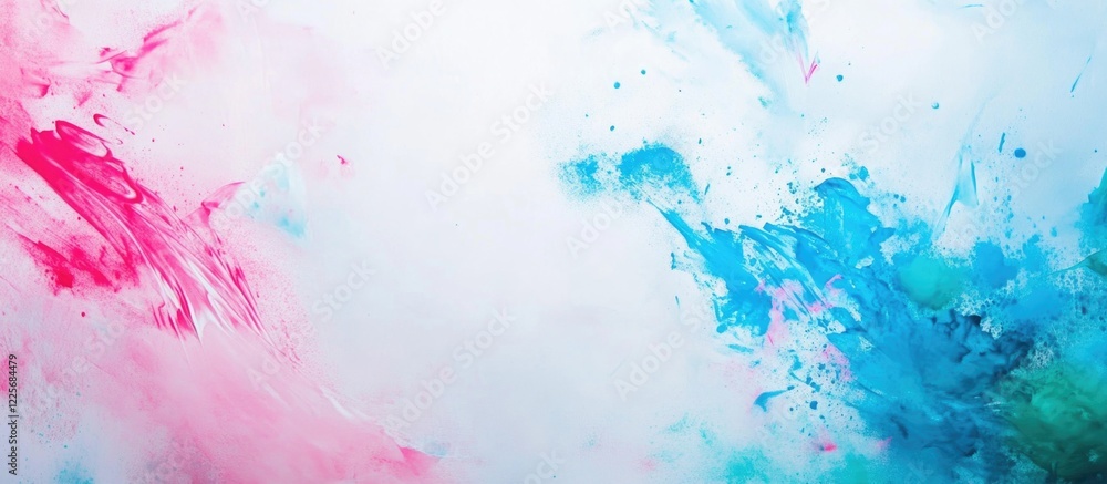 Abstract artistic background with vibrant blue pink and green colors on a white canvas featuring ample empty space for text insertion. Abstract artistic background with vibrant blue pink and green colors on a white canvas featuring ample empty space for text insertion.