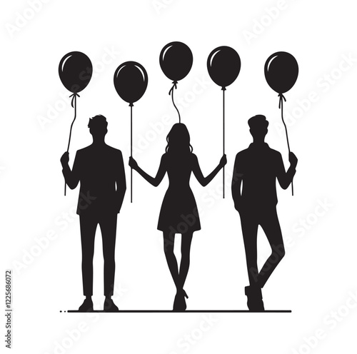 People holding balloons silhouette vector illustration
