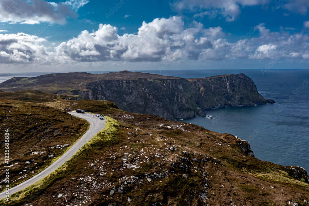 Aerial view of the viepoint of the cliffs of Horn Head at the wild atlantic way in Donegal - Ireland. Aerial view of the viepoint of the cliffs of Horn Head at the wild atlantic way in Donegal - Ireland.