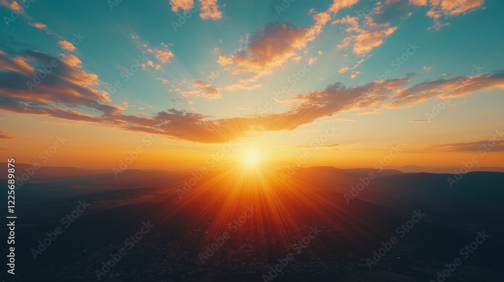 Fototapeta premium Majestic Sunset Over Mountains and Cityscape