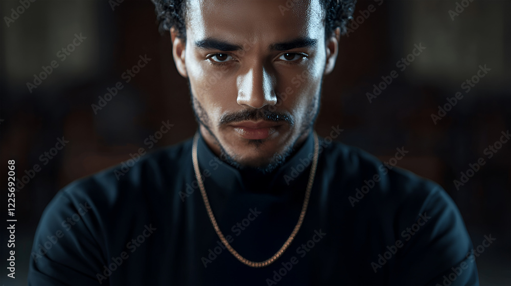 portrait of young priest with thoughtful expression and robe portrait of young priest with thoughtful expression and robe