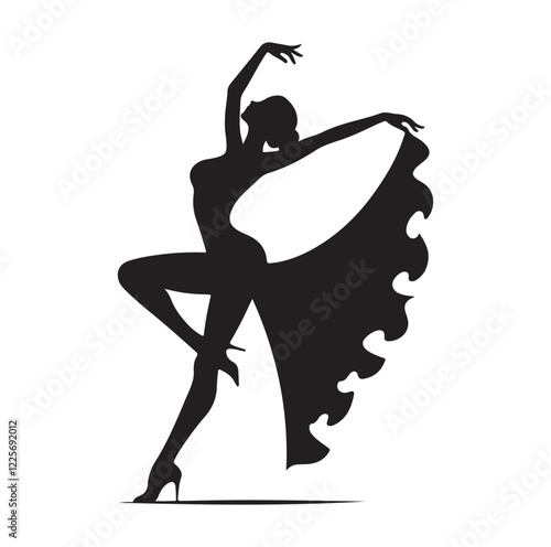 Cancan dancer pose silhouette vector illustration
