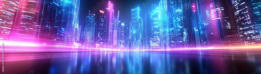 A vibrant cityscape illuminated by neon lights, reflecting colors on a smooth surface, creating a futuristic atmosphere. A vibrant cityscape illuminated by neon lights, reflecting colors on a smooth surface, creating a futuristic atmosphere.