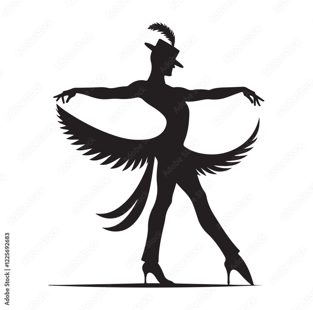 Fototapeta premium Cancan dancer pose silhouette vector illustration