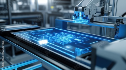 Wallpaper Mural An electronic tablet positioned on a factory bench shows a 3D model of parts being assembled overlaying guidance arrows and dimensions to facilitate accuracy. Torontodigital.ca