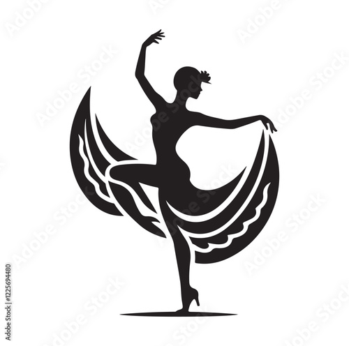 Cancan dancer pose silhouette vector illustration