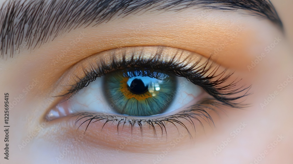 Closeup Macro Shot of a Beautiful Green Eye with Makeup Closeup Macro Shot of a Beautiful Green Eye with Makeup