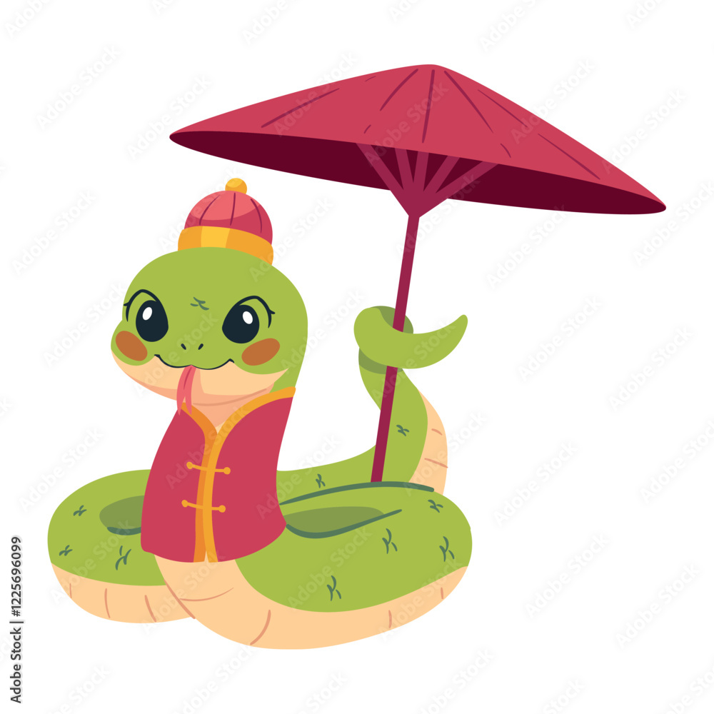 Fototapeta premium Green Snake with Red Umbrella