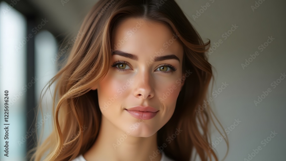 Closeup portrait of young woman with natural healthy glowing skin, beauty skincare Closeup portrait of young woman with natural healthy glowing skin, beauty skincare