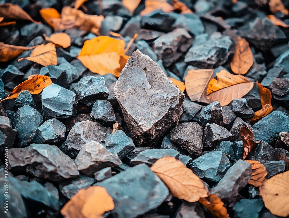 Autumn Leaves on Grey Stones: Close-up Nature Texture Autumn Leaves on Grey Stones: Close-up Nature Texture