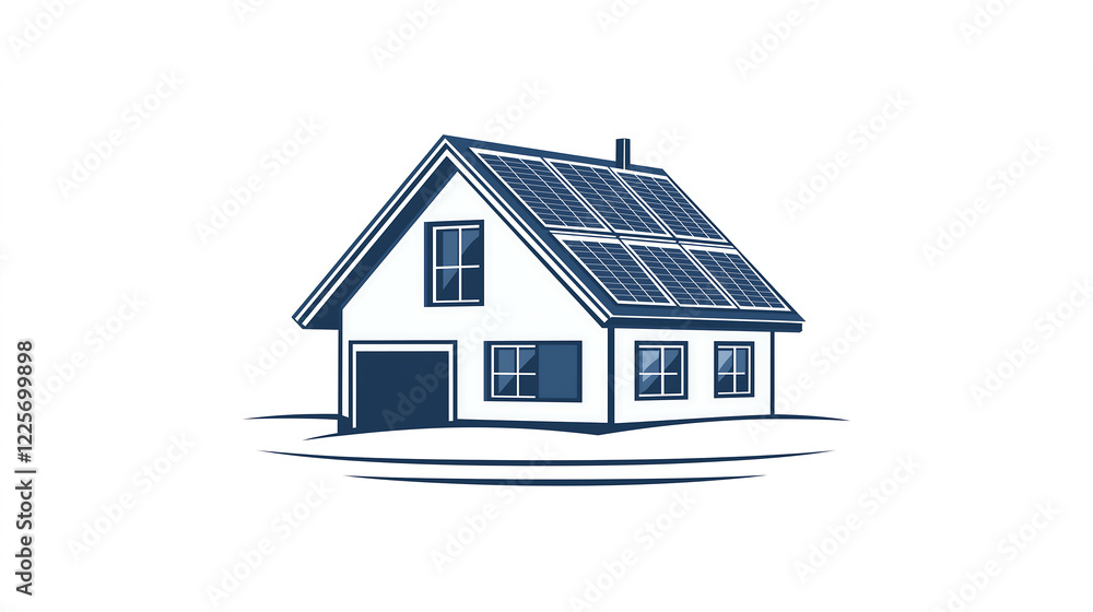 Illustration of a house with solar panels on its roof suggesting sustainable energy and ecofriendly living Simple design emphasizing clean energy solutions for homes Illustration of a house with solar panels on its roof suggesting sustainable energy and ecofriendly living Simple design emphasizing clean energy solutions for homes