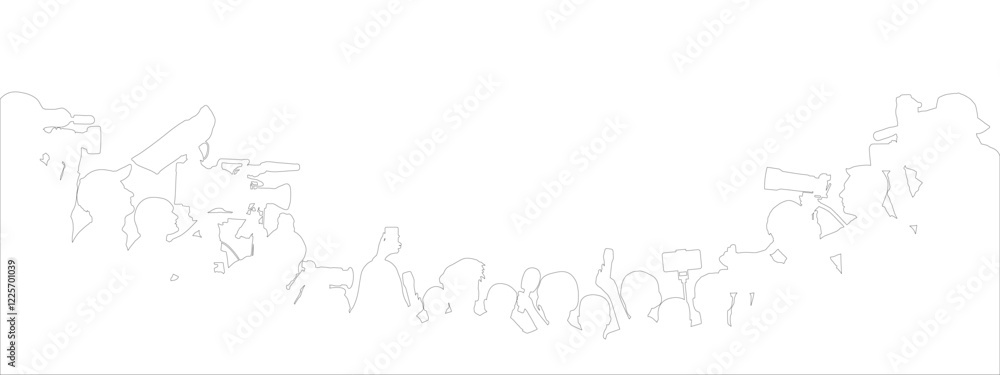Contour of journalists are interviewing. Press conference of reporters. Crowd of people with video cameras and microphones. Vector illustration Contour of journalists are interviewing. Press conference of reporters. Crowd of people with video cameras and microphones. Vector illustration