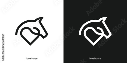 Simple Love Horse Logo. Horse Head and Love Shape Graphic Icons. Horse Care Logo Design Template.