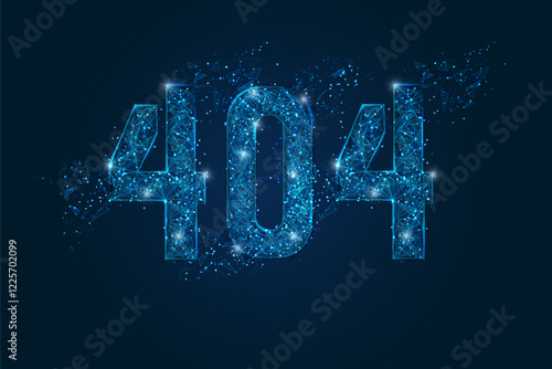 Abstract isolated blue image of Concept 404 Error Page or File not found for web page. Polygonal low poly wireframe illustration.
