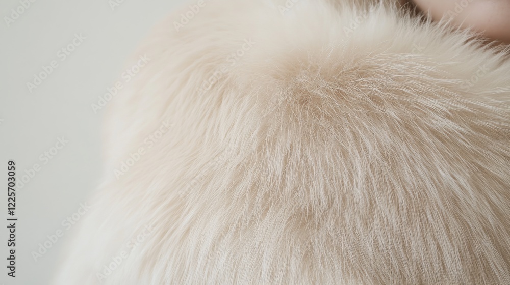 Close-up of soft, light beige faux fur texture. Close-up of soft, light beige faux fur texture.