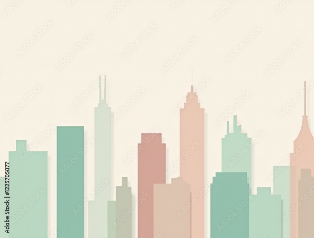 Fototapeta premium Minimalist City Skyline Silhouette in Pastel Colors