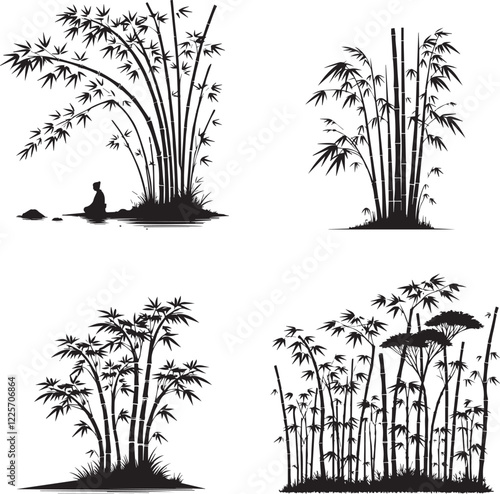 Bambus, silhouette style minimalist white background