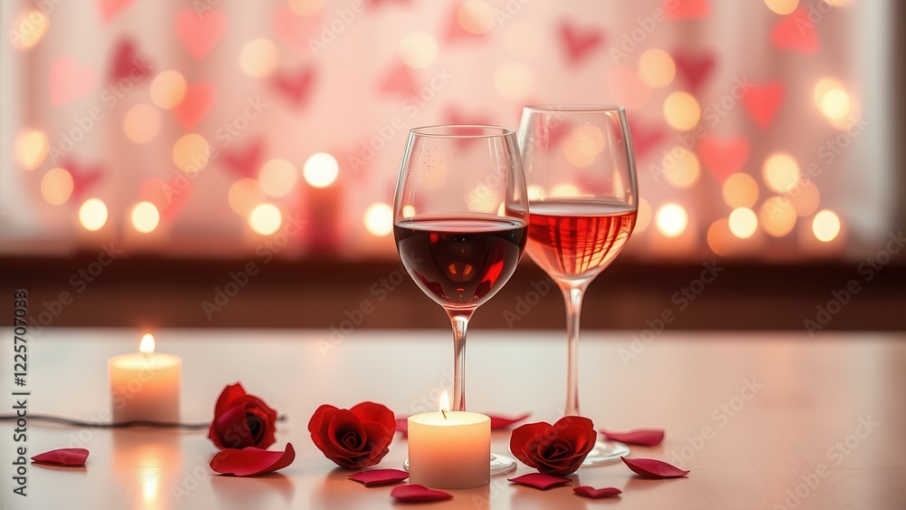 Romantic background with wine, candles and rose petals. Romantic background with wine, candles and rose petals.