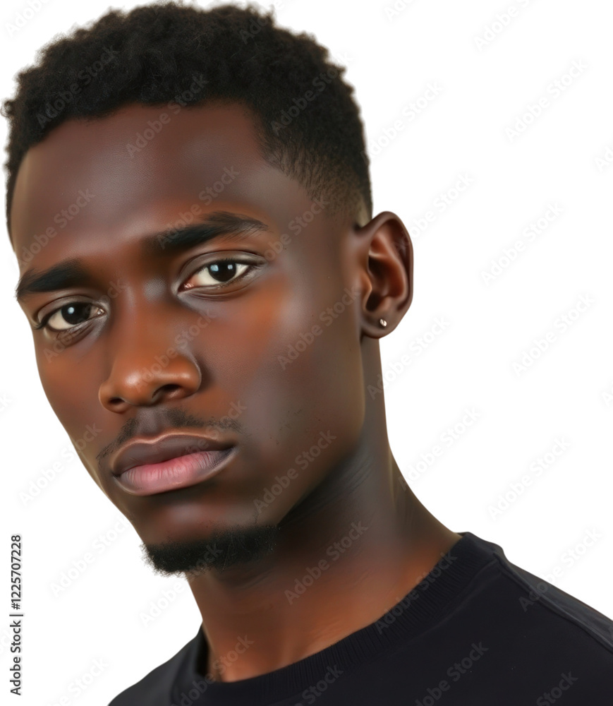 Obraz premium Sad young black African American man isolated on transparent background