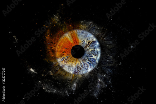 Close up of eye iris and space, macro, photography
