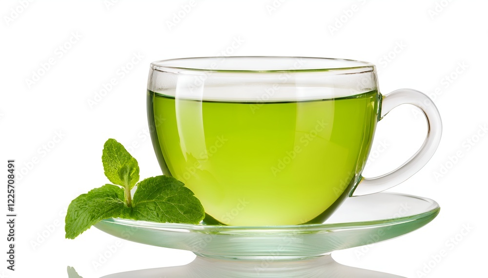 A steaming cup of fresh green tea with a vibrant golden hue, isolated on white background. Perfect for health, wellness, and tea-focused themes, showcasing a calming and refreshing drink A steaming cup of fresh green tea with a vibrant golden hue, isolated on white background. Perfect for health, wellness, and tea-focused themes, showcasing a calming and refreshing drink