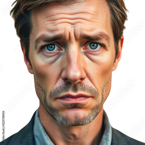 Sad German mature man isolated on transparent background