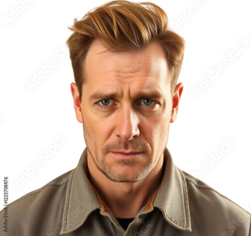 Sad German mature man isolated on transparent background