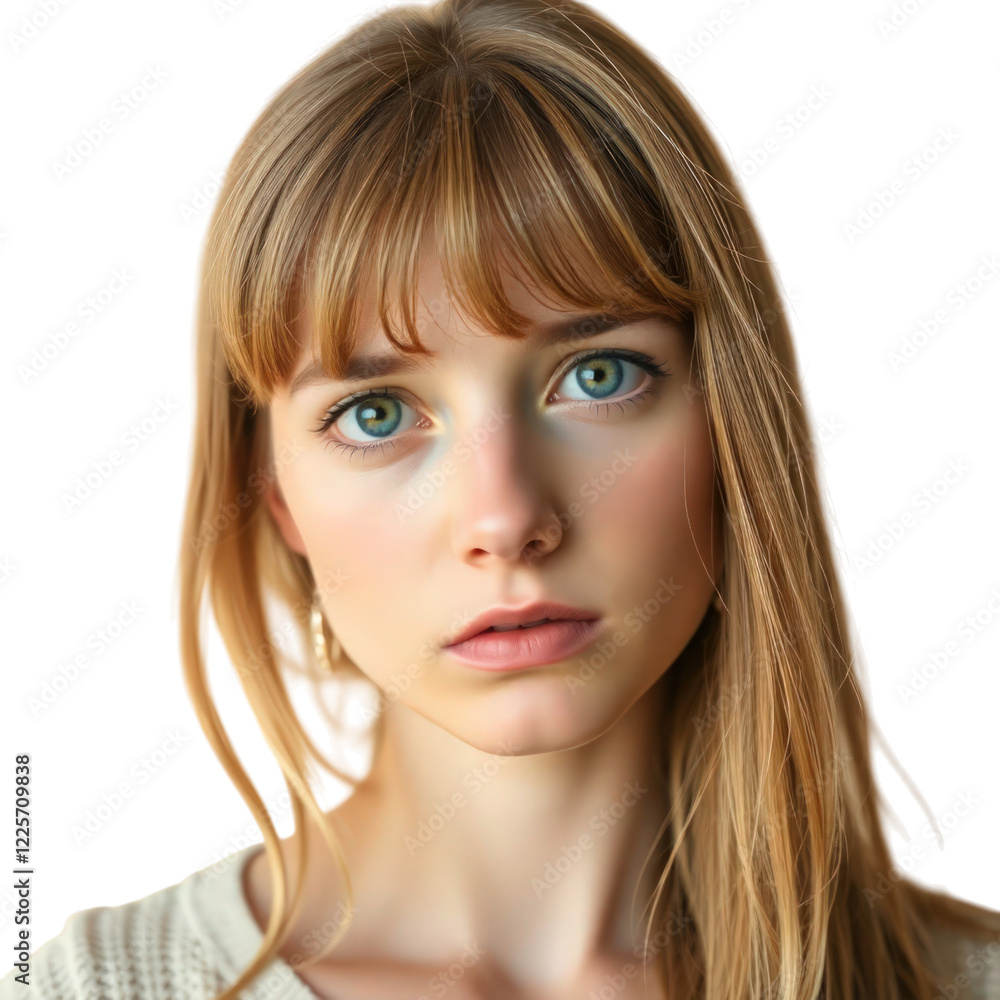 Sad young German woman isolated on transparent background Sad young German woman isolated on transparent background
