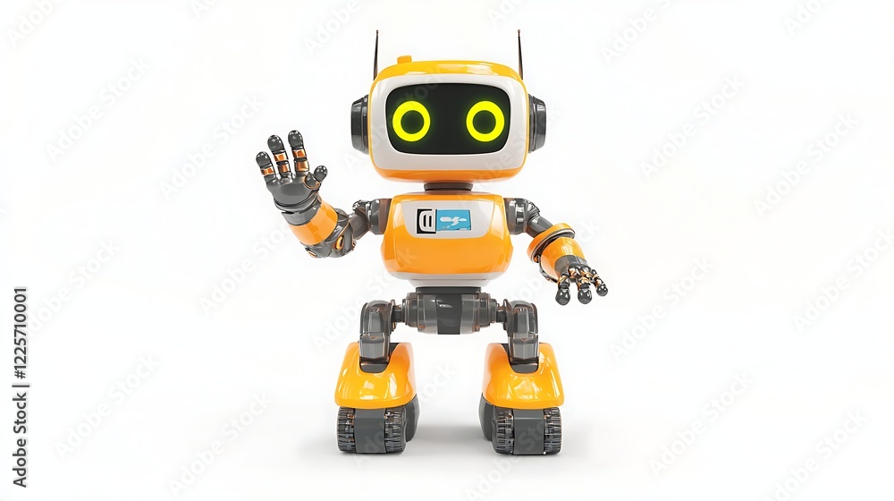 adorable robot waving glowing smile isolated white background adorable robot waving glowing smile isolated white background