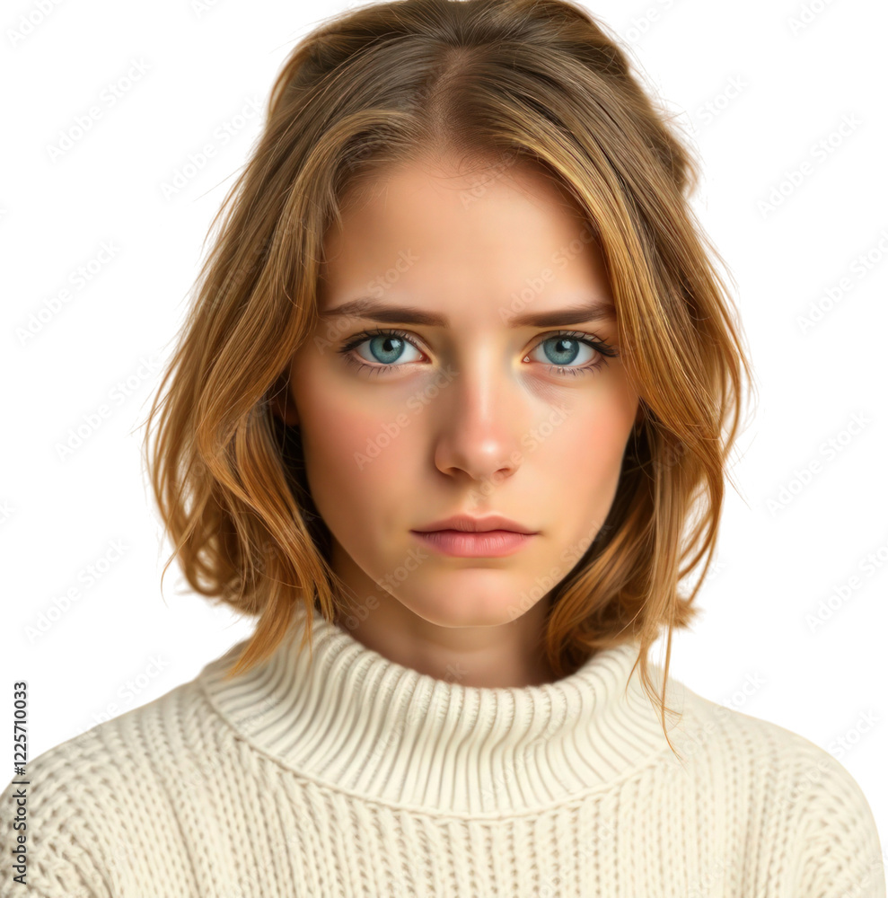 Sad young German woman isolated on transparent background Sad young German woman isolated on transparent background