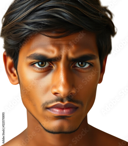 Obraz na płótnie Sad Indian young man isolated on transparent background w salonie