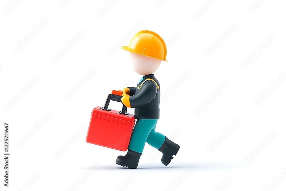 person carrying toolbox walking isolated white background person carrying toolbox walking isolated white background