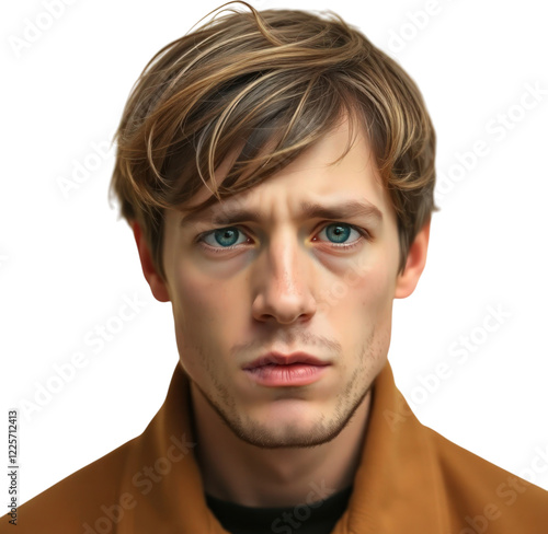 Obraz na płótnie Stressed young German man isolated on transparent background w salonie