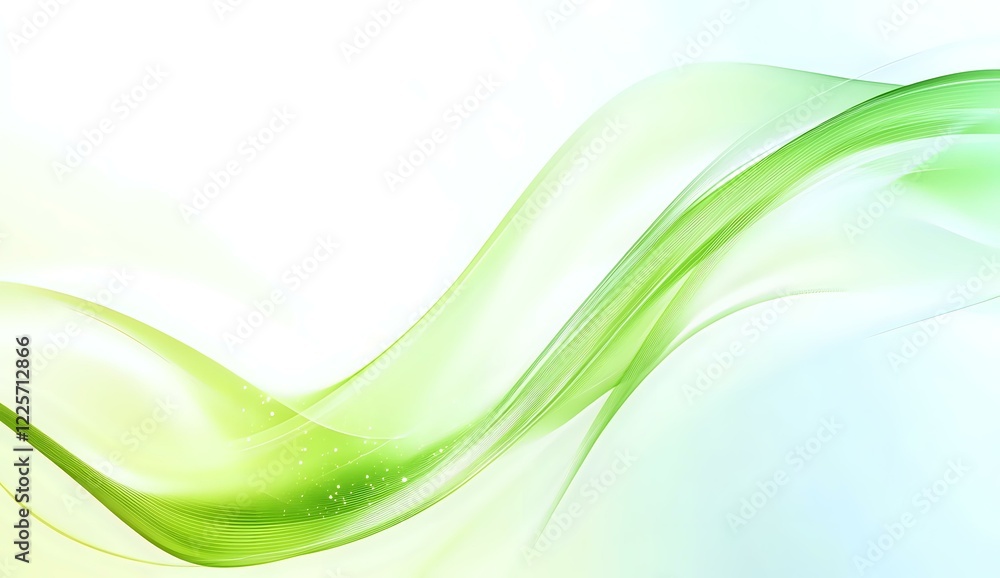 Obraz premium Flowing green transparent waves create dynamic motion against white background, abstract modern design element for environmental and nature concepts.