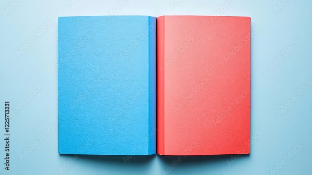 Two Books Open Displaying Blue And Red Covers Two Books Open Displaying Blue And Red Covers