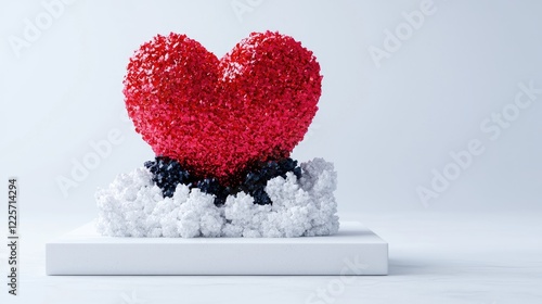 Red heart on clouds, minimalist background, love concept, Valentine's Day